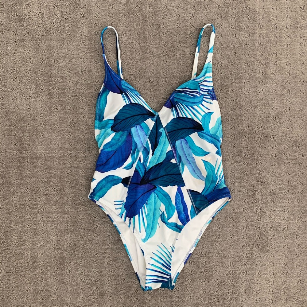 Blue one piece swimsuit